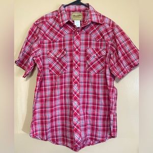 Wrangler Western Shirt Mens Large red Plaid Pearl Snap shirt